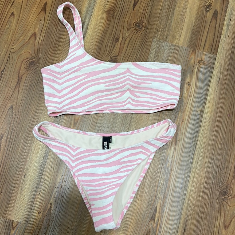 triangl swimwear Pink and White Zebra One-Shoulder Bikini Set